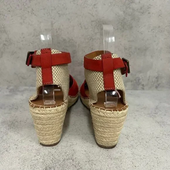 Gentle Souls Charli Red Leather Espadrille Wedge Sandals 8.5 Boho Coastal Chic - Picture 9 of 11